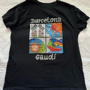Barcelona Gaudi Girls Black Mosaic Short Sleeves Crew Neck T-shirt Size Small